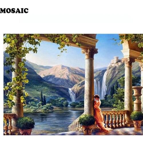 New diy Diamond Painting Square Full Handmade Embroidery Cross Stitch Rome Castle Princess Mountain Waterfall