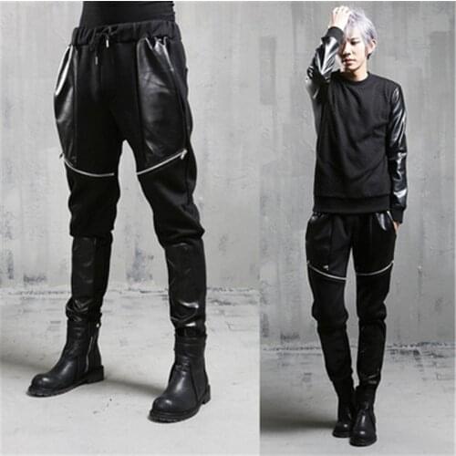 Punk Pants Men Solid Elastic Waist Streetwear Black Long Pants Casual Trousers Men Dropshipping