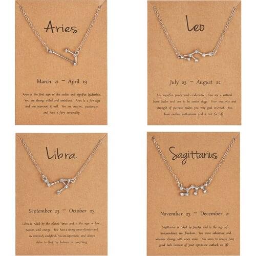 Men Women 12 Horoscope Zodiac Sign Pendant Necklace Aries Leo Metal Chain Choker Necklace 12 Constellation Jewelry Dropshipping