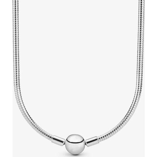 Genuine 925 Sterling Silver Moments Snake Chain Necklace Women Girls Fine Jewelry Gift Long Necklaces Colgantes Collar Mujer