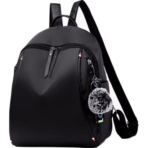 Black Soft Backpack Female Oxford Vintage Ladies Plush ball Backpack Women High Quality 2019 New Youth Bagpack for Teenage Girl