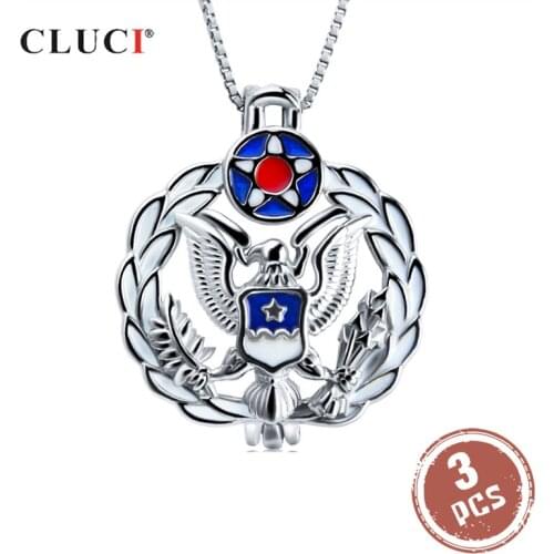 CLUCI 3pcs New US Air Force Style Cage Pendant for Pearl Necklace Jewelry DIY Silver 925 sterling Women Jewelry Pendant SC334SB