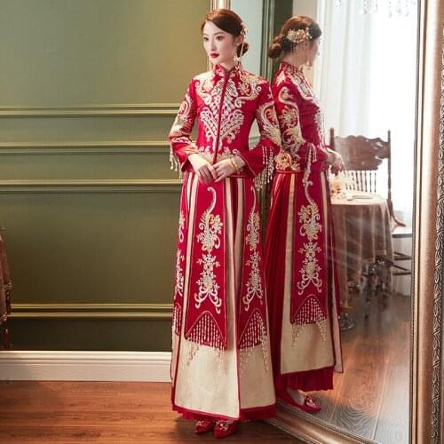 Elegant High -quality Oriental Stylish Modern Chinese Wedding Dress Long Traditional Clothes China Qipao китайская одежда