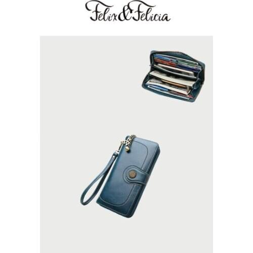 FELIX&FELICIA Brand PU Leather Long Wallet For Women 2020 Ladies Hot Sale Vintage Zipper Purse Money Bags Coin Phone Pocket