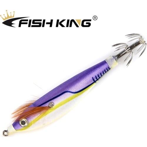FISH KING Fishing Lure 8cm 10g Squid Hook Luminous Wobblers Jigs Octopus Cuttlefish Wood Shrimp Hard Baits 3D Eyes