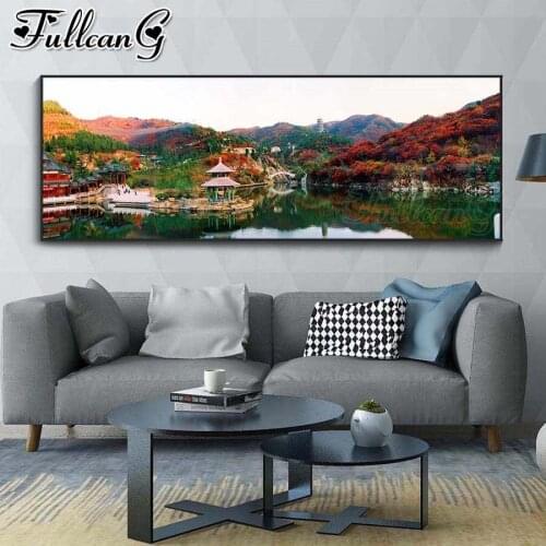 FULLCANG diy 5d full square round diamond embroidery Natural scenery lake large mosaic painting sale wall decoration FC2773