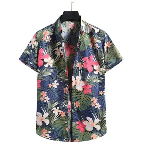 Leaf Floral Print Hawaiian Shirt Men 2021 Summer New Short Sleeve Beach Aloha Shirts Mens Casual Button Up Shirt Male Camisa XXL