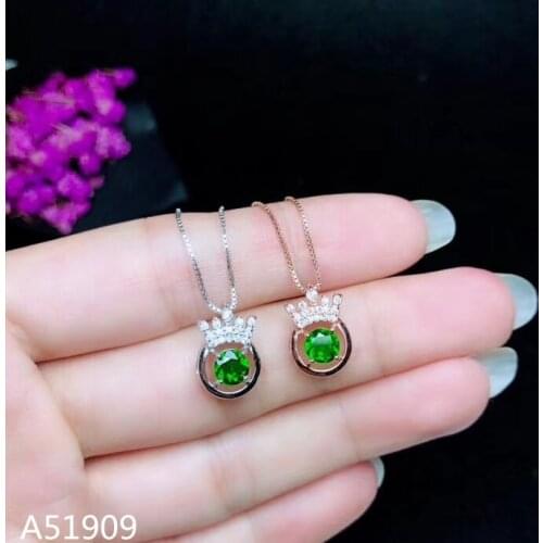 KJJEAXCMY boutique jewelry 925 sterling silver inlaid natural gemstone ladies diopside pendant necklace support test