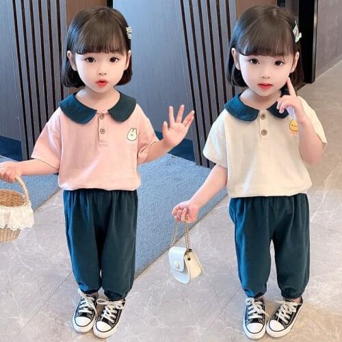 2 Piece Set Baby Girl Clothes Girls Summer Clothes Set Short Sleeved T Shirts Pants Sport Tracksuit Soft Outfit for Girls 2-7Y