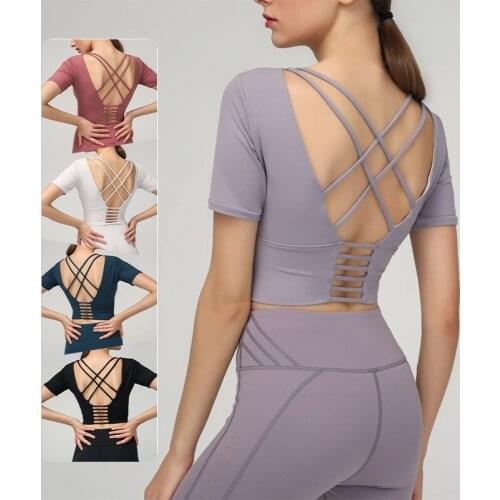 Open Back Yoga Suit Active Wear Clothes Clothing for Women hockproof Cross Straps Bra Running Gym Sports Bra Top Women