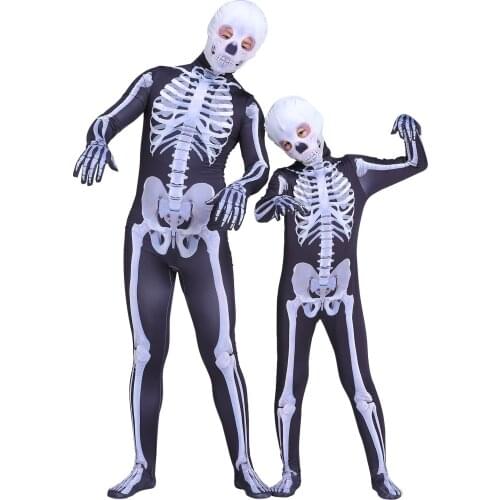 Halloween Costume Father Son Kids Cosplay Robot Skull Bodysuit Rompers Set Party Carnival Skeleton Jumpsuit Costumes Dress Up