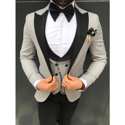 Handsome Groomsmen Peak Lapel Groom Tuxedos Mens Wedding Dress Man Jacket Blazer Prom Dinner (Jacket+Pants+Tie+Vest) A107