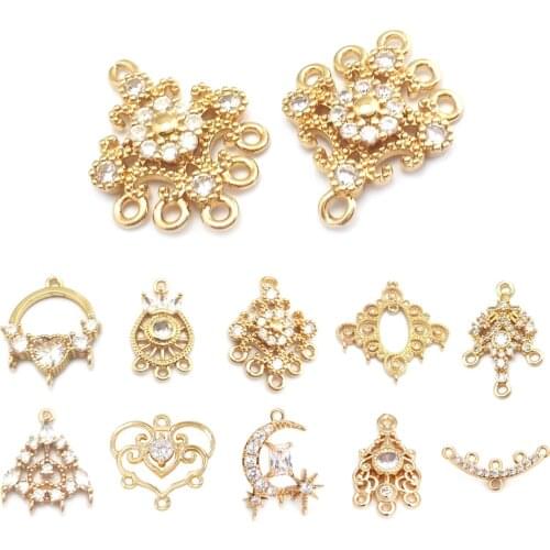 40051)10PCS 14x19MM 24K Champagne Gold Color Brass and Zircon Earrings Connect Charms Pendants Jewelry Making Supplies Findings
