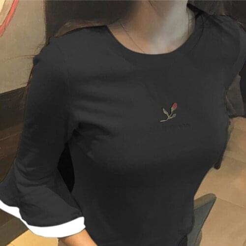 Summer Korean Version New Trumpet Sleeve Short-sleeved T-shirt Female Sweet Shirts Hot