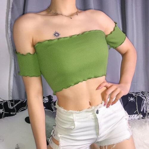 Summer Women Green Off Shoulder Tank Top Casual Vest Sleeveless Crop Tops