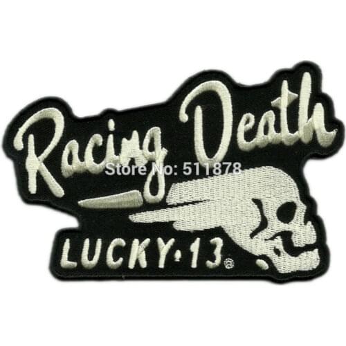 5" LUCKY THIRTEEN 13 DEATH RACER MOTORCYCLE JACKET PUNK ROCKABILLY HOT ROD Chopper MC Embroidered Biker Vest Patch IRON ON Badge