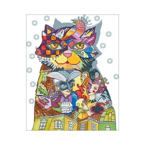 Cartoon-carnival cat Needlework,For Embroidery,DIY 14CT Unprinted Arts Cross stitch kits Set Cross-Stitching Home Decor