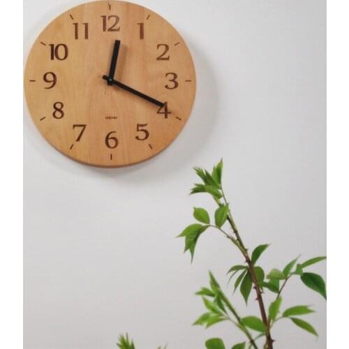 Solid wood wall clock Nordic minimalist living room silent wall clock I modern wooden quartz clock square clock