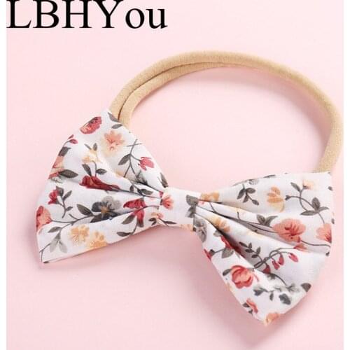 6colors Flowers Cotton Bows Nylon Hairbands,Cute Newborn Girls Elastic Soft Knot Bows Headbands With Stretchy Nylon Head Bands
