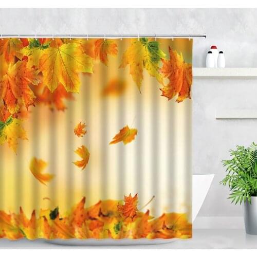 Autumn Maple Leaf Shower Curtains Waterproof Decor Yellow Fallen Leaves Natural Scenery Polyester Cloth Bathroom Bathtub Curtain