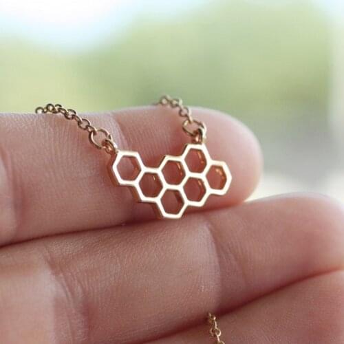 Geometric Hexagon Honeycomb Necklace Simple Jewelry Stainless Steel Gold Chain Honey Bee Beehive Necklace Friendship Gifts