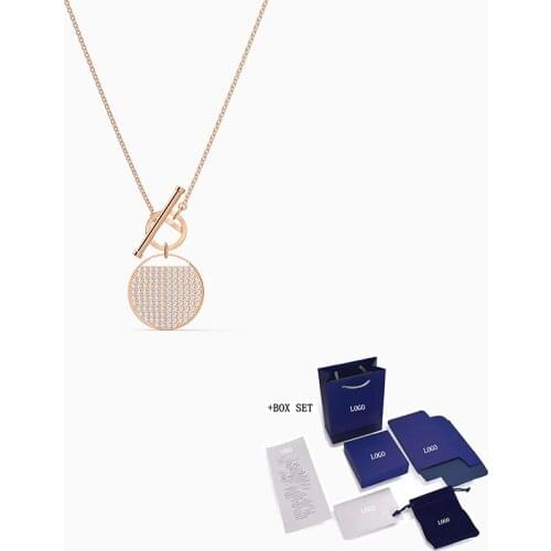 2020 Fashion SWA New GINGER T BAR Necklace Charming Coin Round Ornament Rose Gold Necklace Women Luxury Romantic Jewelry Gift