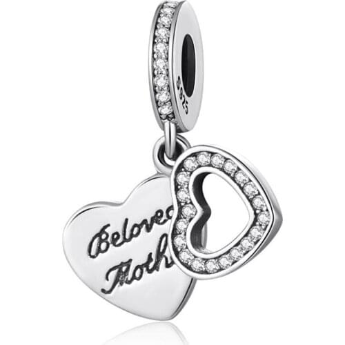 Authentic S925 Silver Love Heart Pendant Bead DIY Jewelry Beloved Mother Dangle Charm fit Lady Bracelet Bangle