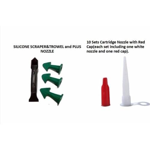 Popular Selling Caulking Trowel Silicone Scraper and 10pcs White Cartridge Nozzles with Red Caps