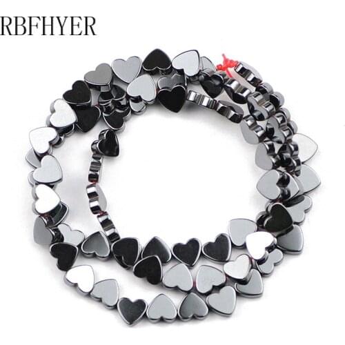 RBFHYER 6*5mm/8*7mm Love Heart Black Hematite Loose Spacer Beads for Jewelry Making Natural Stone Bead Diy Necklace Bracelets