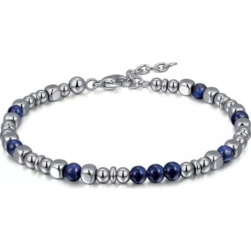 Runda Fashion Men And Women Natural Stone Beaded Bracelet Stainless Steel Jewelry Handmade Couple Holiday Gifts