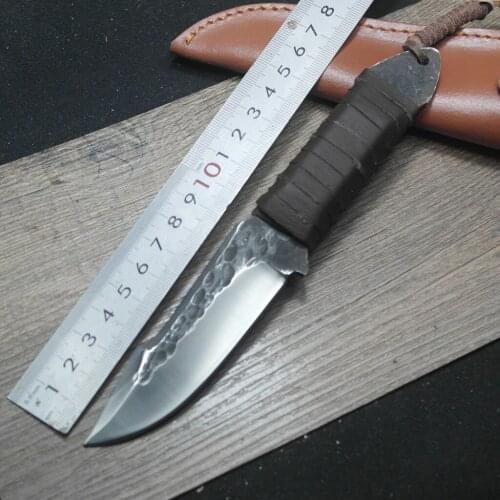 Outdoor Wilderness Survival Saber Hand Forged Camping Knife Self-defense Tactics High Hardness Sharp One Small Straight Knife