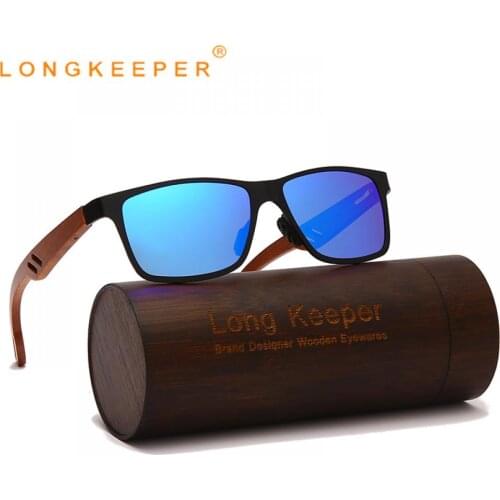 LongKeeper 2021 New Wooden Polarized Sunglasses Men Women Classic Square Mirror Sun Glasses Male Driving Goggle With Bamboo Box