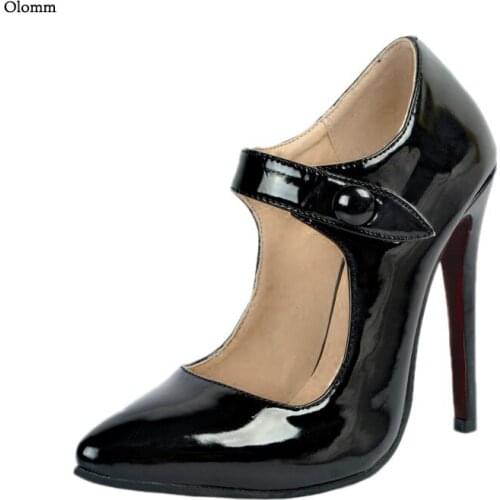 Olomm New Fashion Women Classics Pumps Mary Janes Thin High Heels Pumps Nice Pointed Toe Black Party Shoes Women US Size 4-15