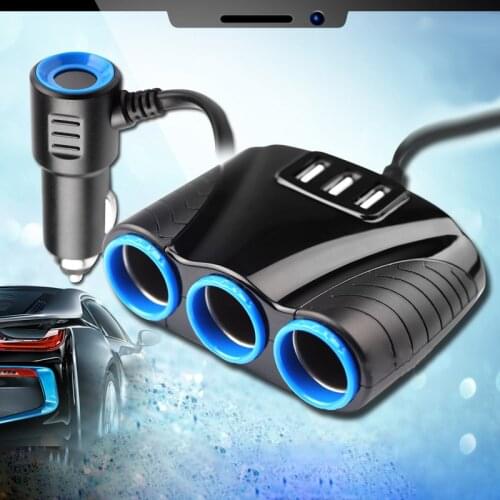 Universal 3 Way 12V-24V Car Cigarette Lighter Sockets Splitter Adapter 3 USB Port Car Charger 5V 3.1A Output Power iPhone DVR