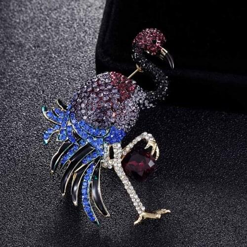 Zlxgirl hot blue pink purple Rhinestone Cranes Birds Brooches Jewelry For Bridal Accessory Brand Enamel Colorful Hijab Pins
