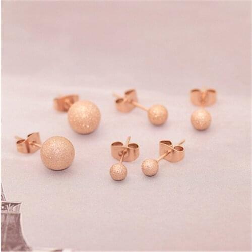 YUN RUO New Arrival Rose Gold Color Simplify Frosted Ball Stud Earring Woman Man Stainless Steel Titanium Steel Fashion Jewelry Christmas Birthday Gift Never Fade Hypoallergenic Drop Shipping