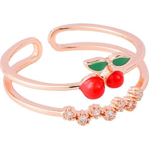 Women Rings On Fingers Lovely Cherry Best Friends Sweet Gift For Teen Girls Opening Adjustable Finger Rings Jewelry Korean 2021