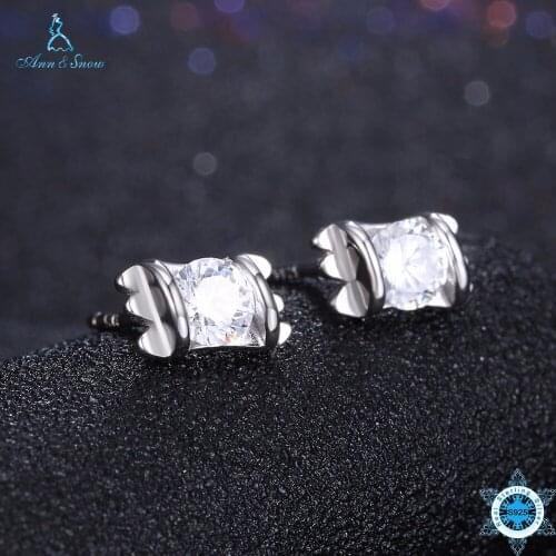 Ann&Snow New Arrival 925 Sterling Silver Earrings Clear CZ Push Back Stud Earrings For Women Fashion Jewelry