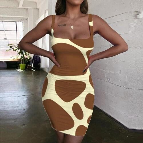 Giyu Brand Animal Dress Women Giraffe Vestido Sexy Brindle 3d Print Psychedelic Bodycon Dress Womens Clothing Club Vintage Boho