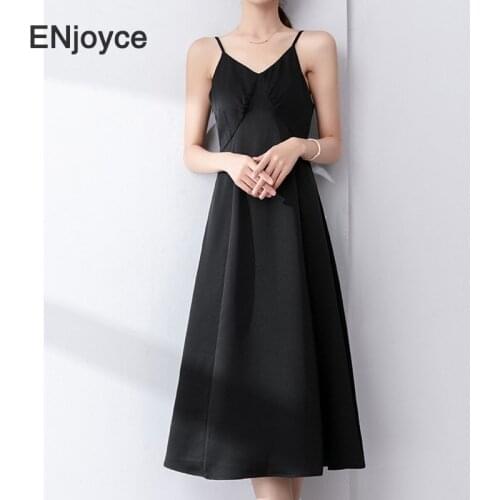 Summer Vintage Black Suspender Flowy Sling Dress for Women Trendy Sleeveless Casual Loose Beach Party Prom Maxi Dresses
