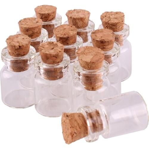 100pcs 12*18*6mm 0.5ml Mini Glass Wishing Bottles Tiny Jars Vials With Cork Stopper