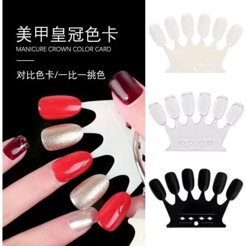5x10pcs Crown Shape False Nail Tips Plastic Polish Natural Clear/White/Black Nail Art Palette Display Board Manicure Tool