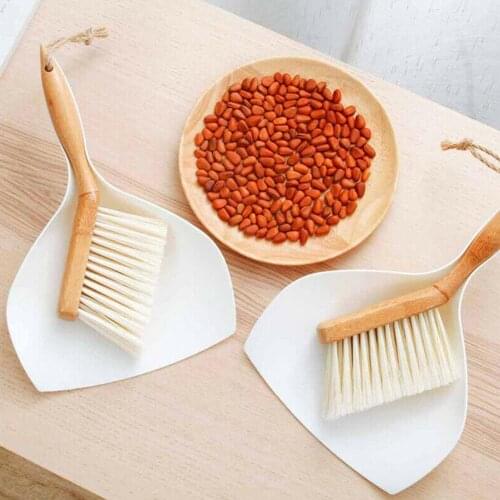 2pcs/set Bamboo Handle Mini Brooms Shovel Desktop Sweep Handheld Cleaning Brush Small Broom Dust Shovel Shelf Top Cleaner