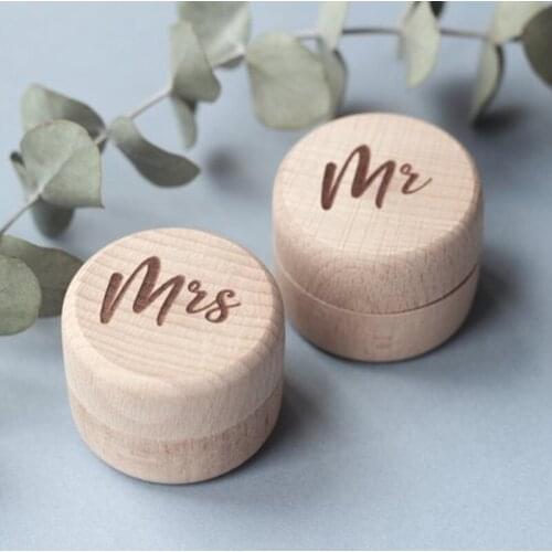 2pcs/set Personalized Mr Mrs Wooden Ring Bearer Box Rustic Wedding Ring Holder Box Custom Wedding Gift Mariage Decoration