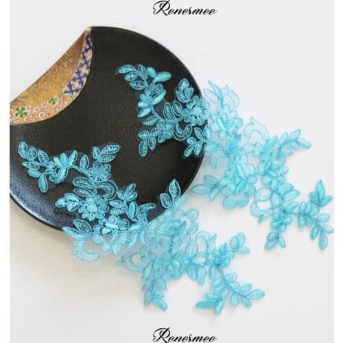 20Pairs/ 40pcs Polyester Lake Blue Lace Applique Flower Sewing Trims Wedding Decoration Cloth Applique 25.5X10.5cm