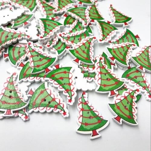 25/50pcs Merry Christmas Tree Wood Sewing Buttons Scrapbooking Craft Mix Lots WB574