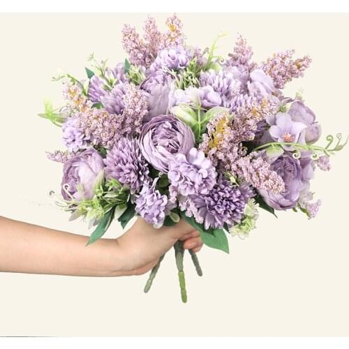 33 cm rose pink silk peony artificial flower bouquet 7 cheap fake flowers, suitable for family wedding decoration indoor