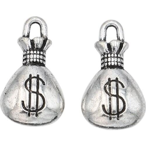 Antique Silver Plated Money Bags Charms Pendants for Jewelry Making DIY Handmade Craft 17x10mm