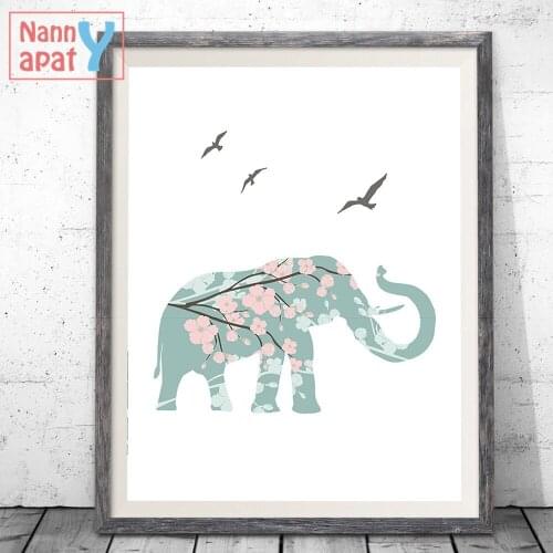 Flower And Elephant 1 Piece Nordic Canvas Painting Nursery Printed Picture Modern Baby Room Decoration Living Room Home Decor