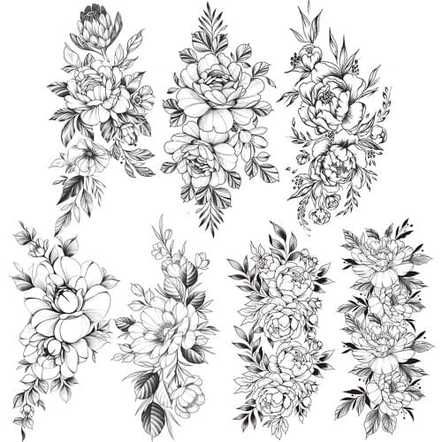 Sexy Camellia Temporary Tattoo For Women Black Sweatpea Fake Tattoos Sticker Realistic Peony Sunflower Painting Arm Flower Tatoo